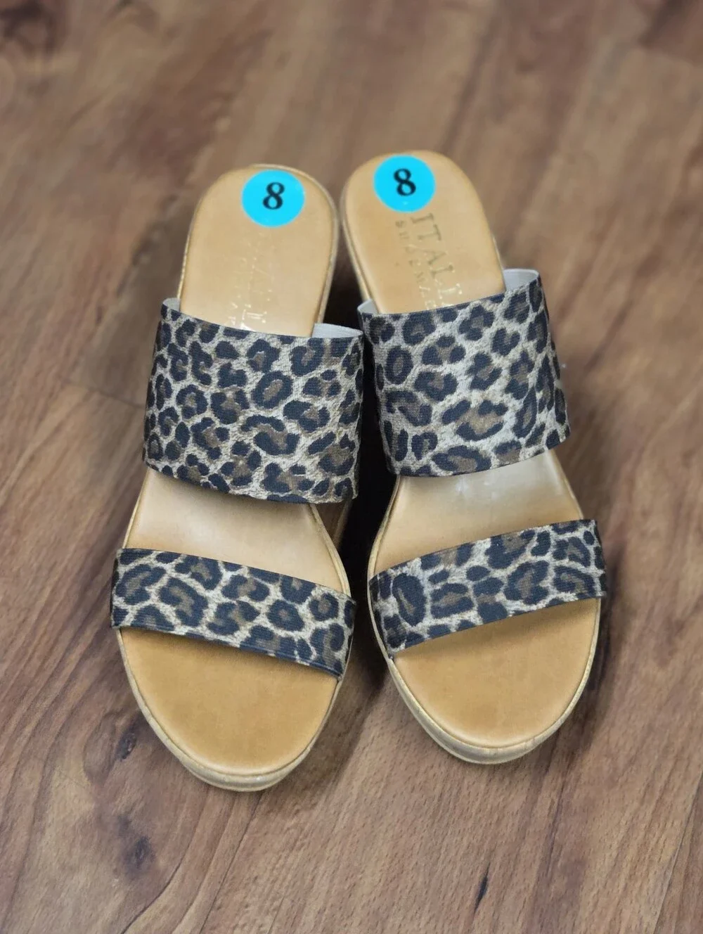 Italian Shoemakers Leopard-Print Double Strap Wedge Sandal - Tan/Black